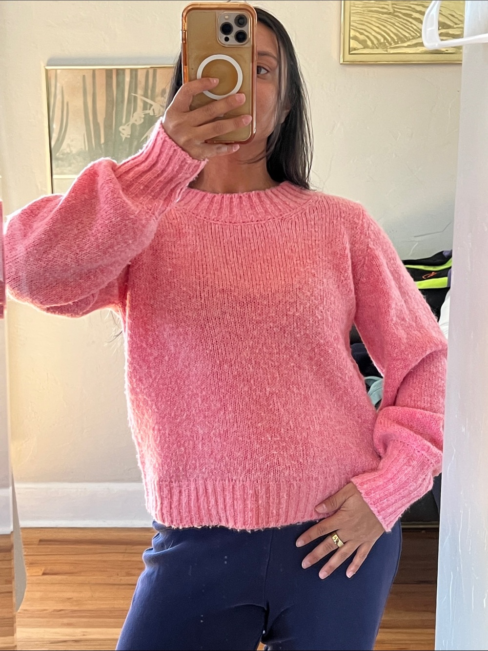 XiRENA Pink Crewneck Sweater mock neck